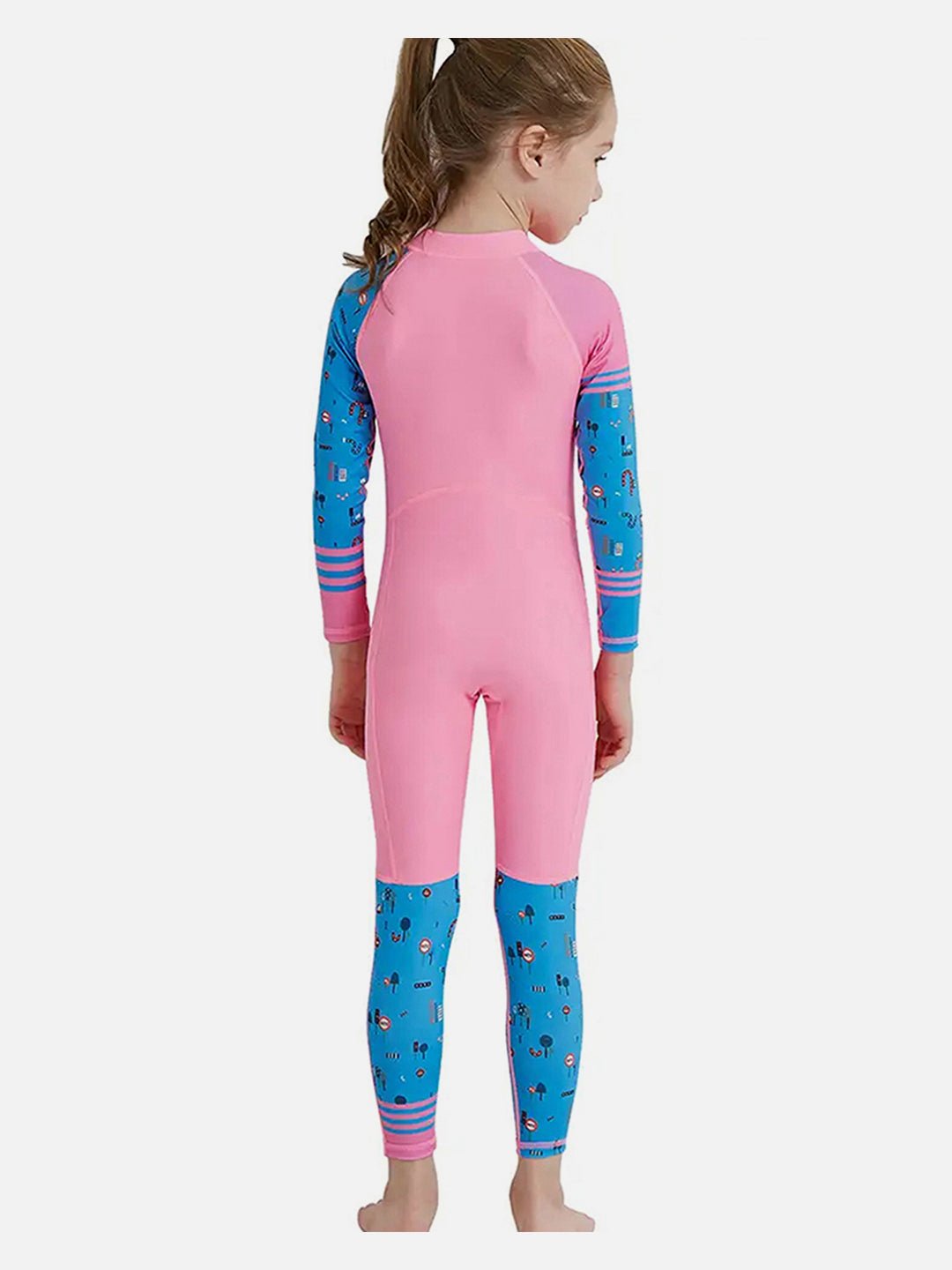 Pink and Blue Transport Printed Kids Full Length UPF 50+ Swimwear With Free Swim Bag