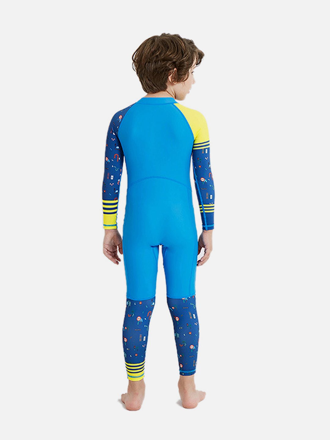 Yellow and Blue Transport Theme Kids Full Sleeve UPF 50+ Swimwear