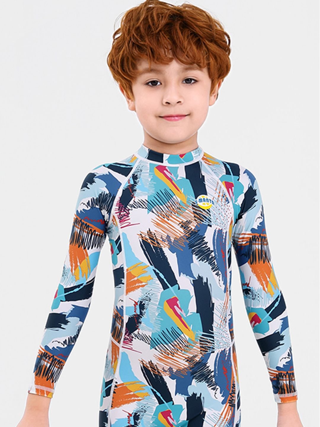 Multi Geometric Printed Kids 2.5mm Neoprene Knee Length Full Sleeve Swimsuit