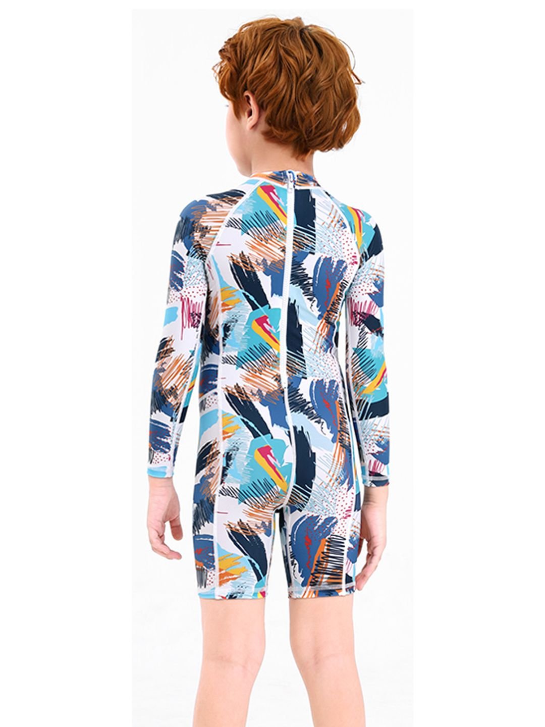 Multi Geometric Printed Kids 2.5mm Neoprene Knee Length Full Sleeve Swimsuit