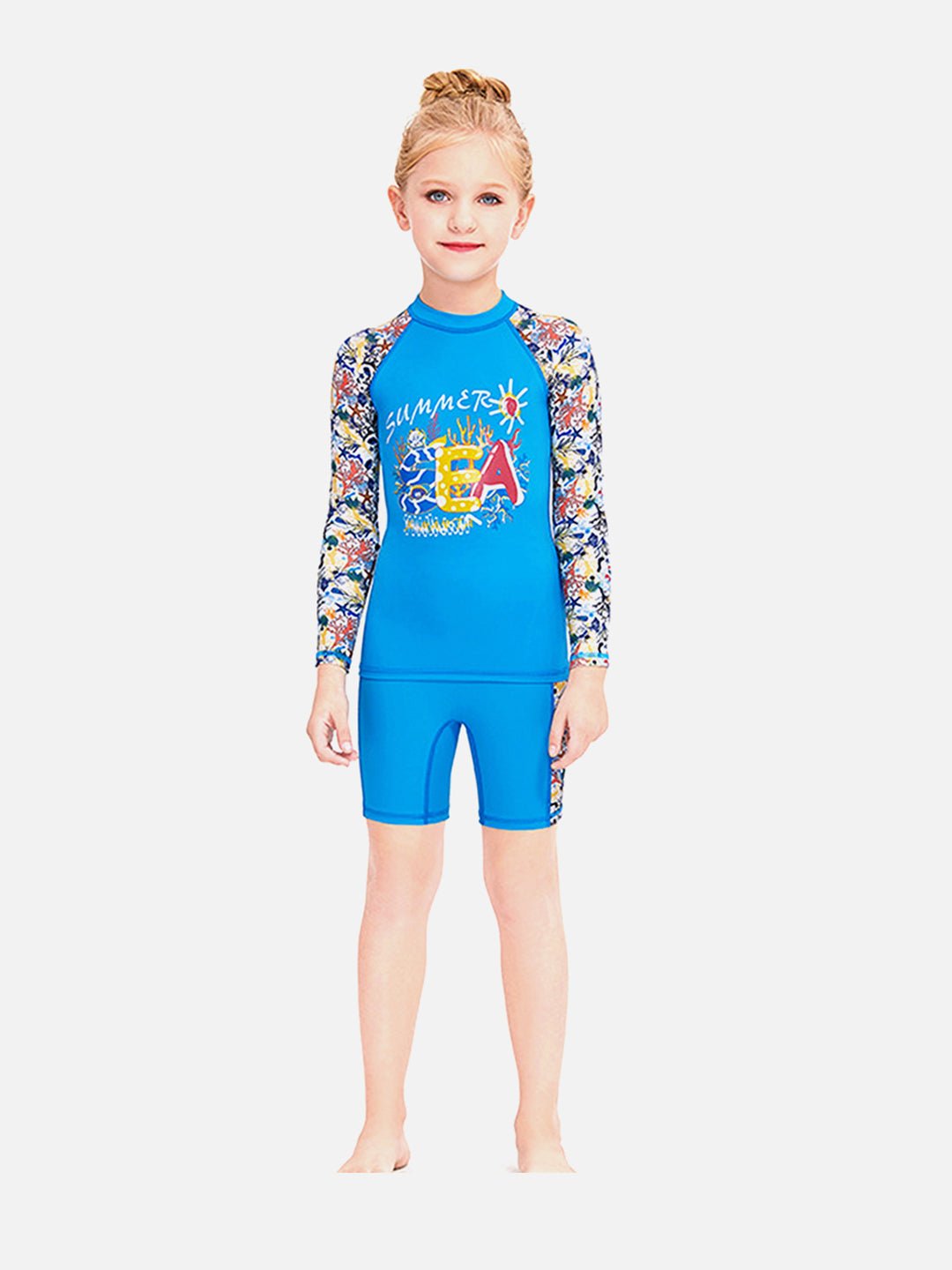 Blue Fauna Printed Kids UPF 50+ 2pcs Swimwear With Matching Swim Bag