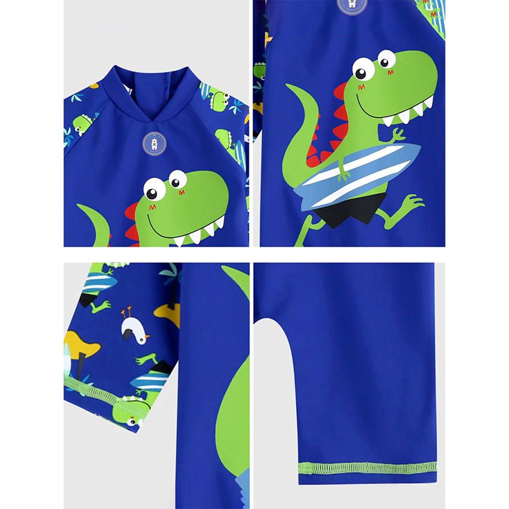 Green Blue Dino Printed Kids Swimwear Set With Free Washbag & Detergent