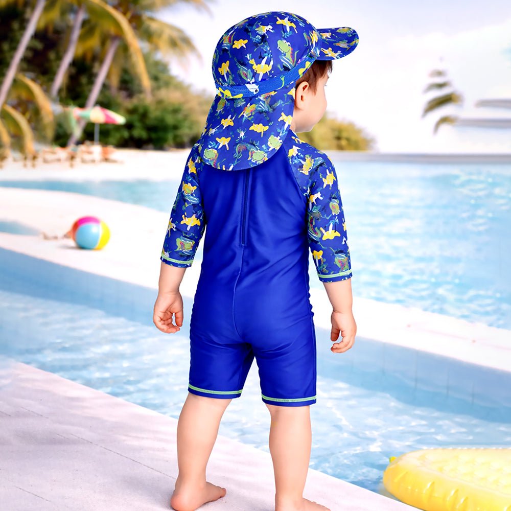 Green Blue Dino Printed Kids Swimwear Set With Free Washbag & Detergent