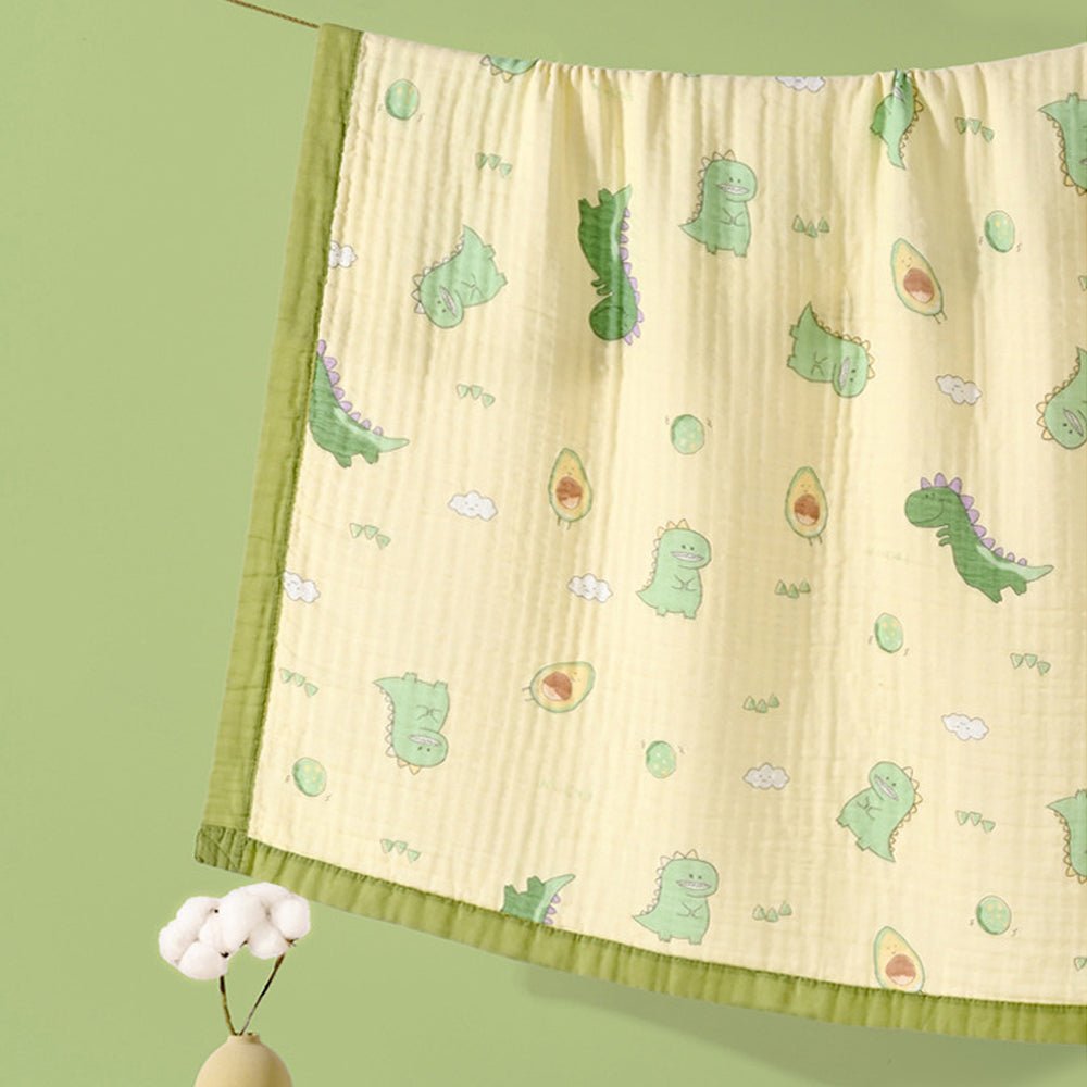 Green Dino & Avocado 2 PC Kids Muslin Cotton Blanket Set