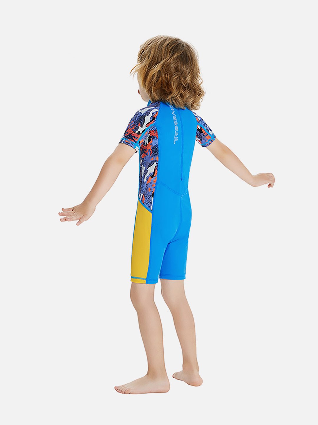 Sky Blue & Yellow Sunshine Printed Kids Knee Length UPF 50+ Swimwear