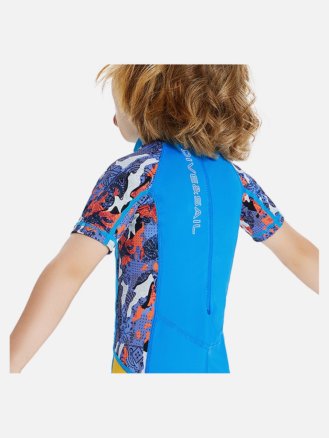 Sky Blue & Yellow Sunshine Printed Kids Knee Length UPF 50+ Swimwear
