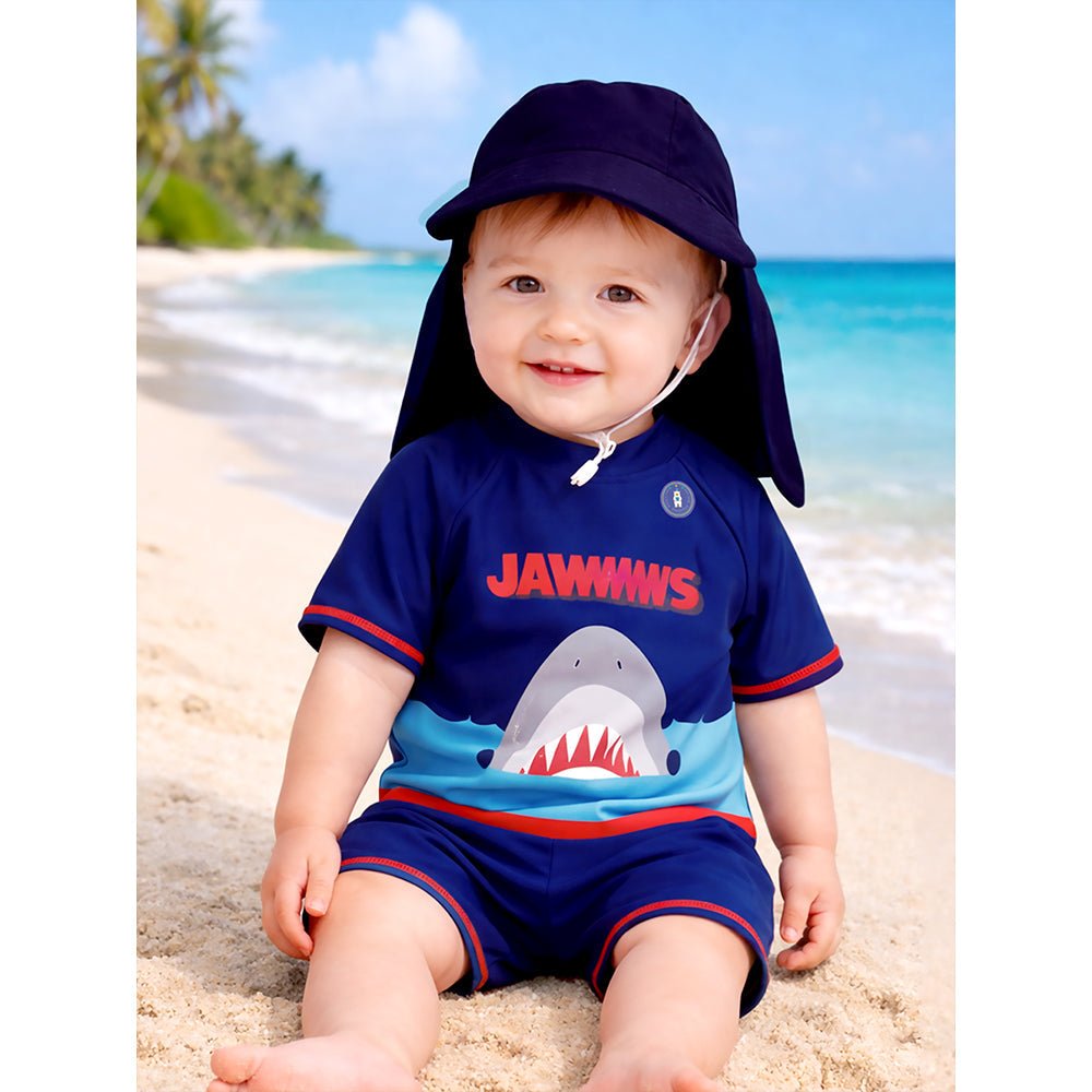 Blue Shark Printed Kids One Piece Swimwear With Free Cap Washbag and Detergent