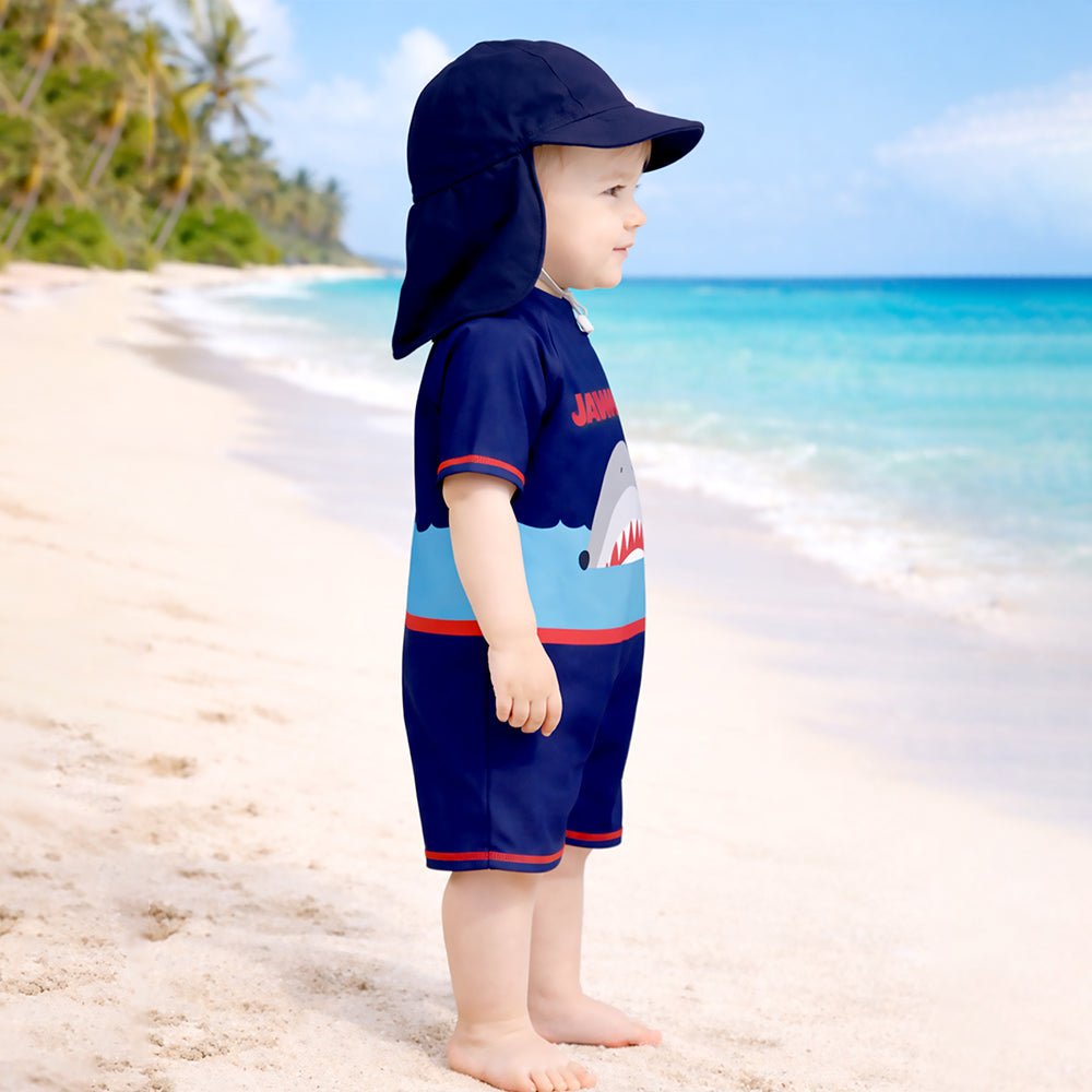Blue Shark Printed Kids One Piece Swimwear With Free Cap Washbag and Detergent