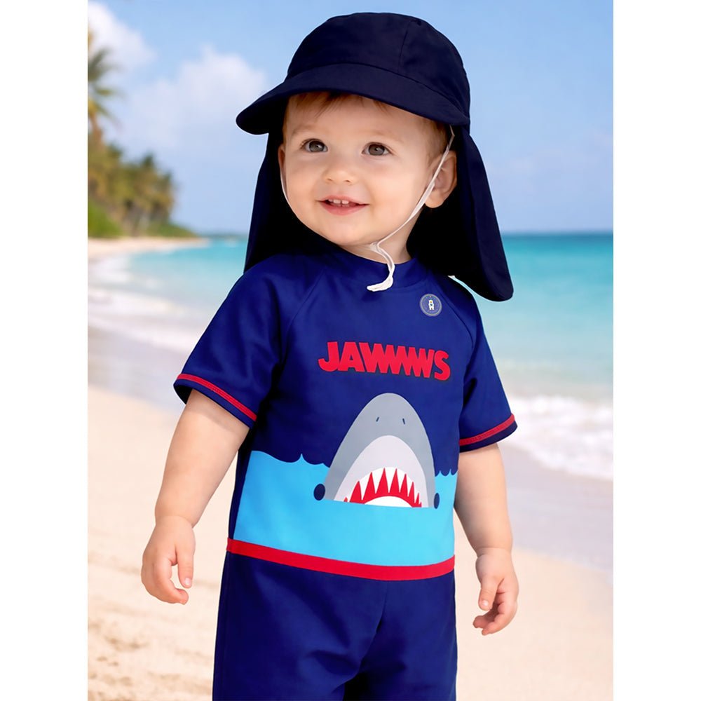 Blue Shark Printed Kids One Piece Swimwear With Free Cap Washbag and Detergent