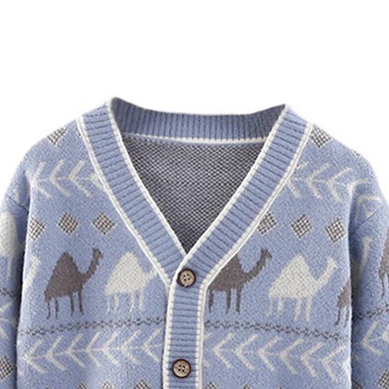 Little Surprise Box Light Blue Camel Troop Cardigan Sweater For Kids