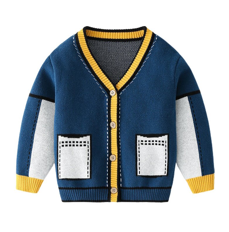 Little Surprise Box Navy Blue Mustard Stripes Cardigan Sweater For Kids