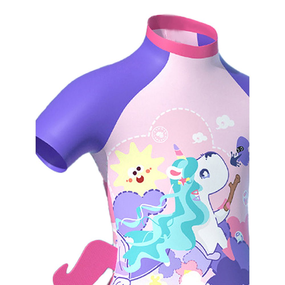 Purple Mermaid Unicorn Printed Kids Frock Style UPF 50+ Swimwear With Free Washbag