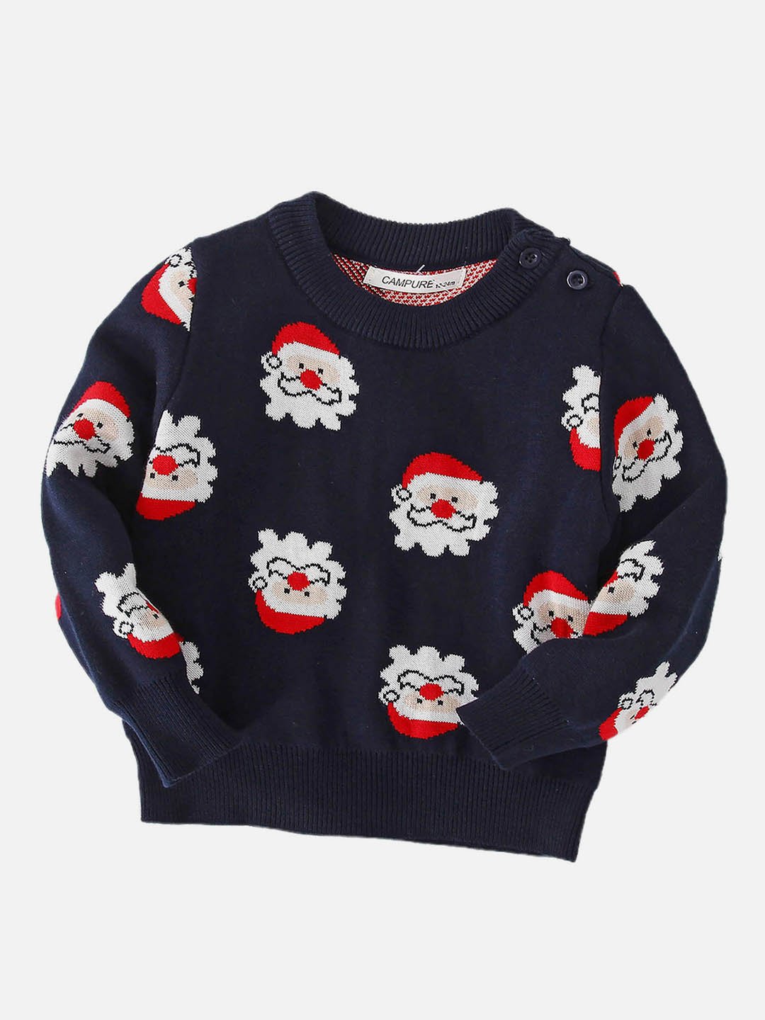 Little Surprise Box Navy Multi Santa Faces Knitted Warmer Cardigan For Kids