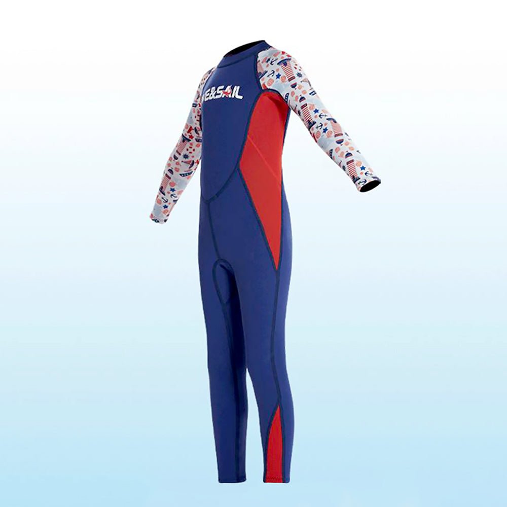 Navy Nautical Printed Kids Neoprene Full Length Swimsuit With Free Washbag