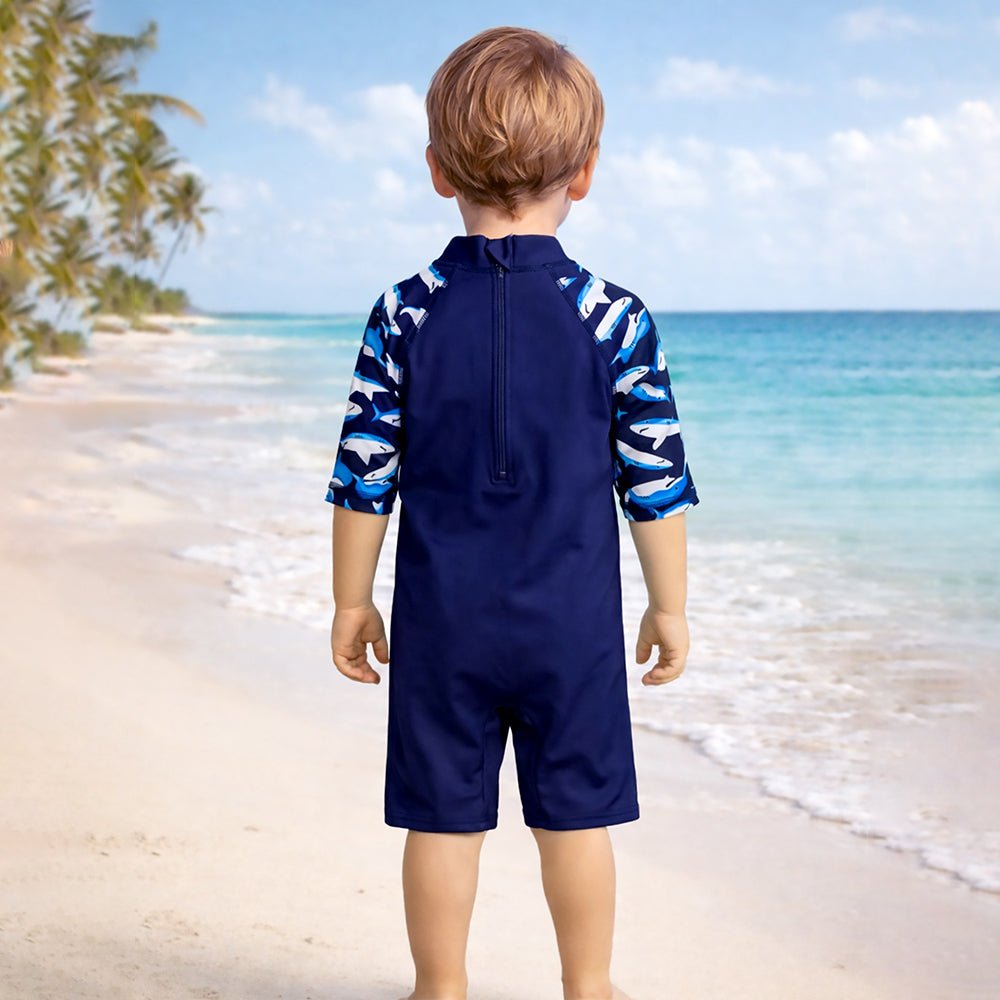 Navy Shark Printed Kids Swimwear Set With Free Washbag & Detergent