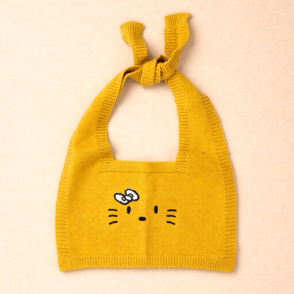 Little Surprise Box Navy Yellow Cat Design Cardigan With Muffler For Kids