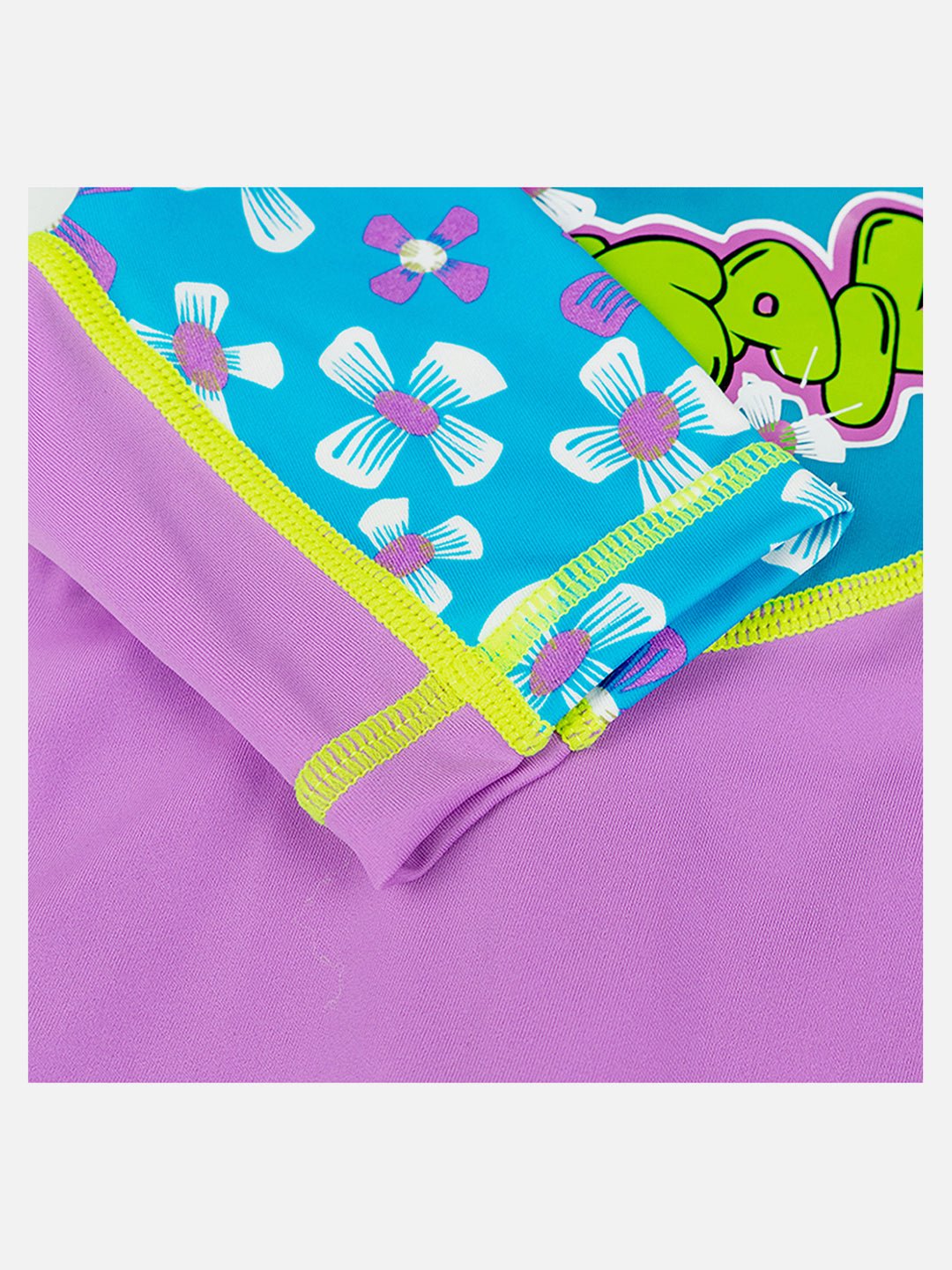 Purple & Blue Floral Printed Kids UPF 50+ Knee Length Swimsuit With Matching Cap