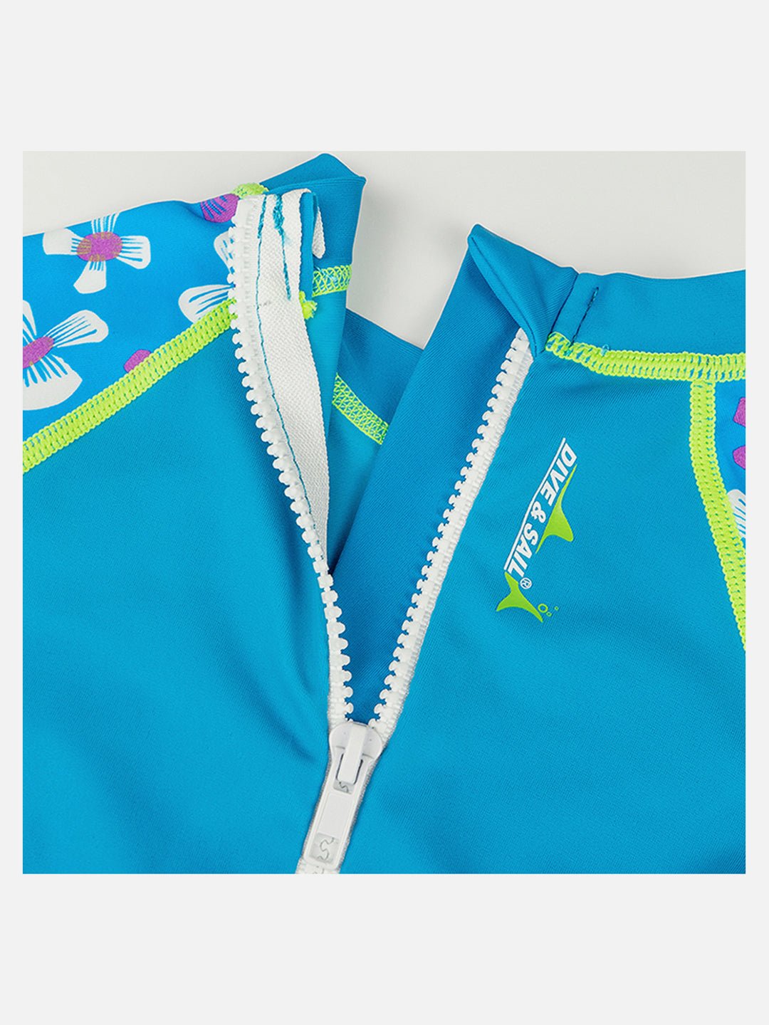 Purple & Blue Floral Printed Kids UPF 50+ Knee Length Swimsuit With Matching Cap