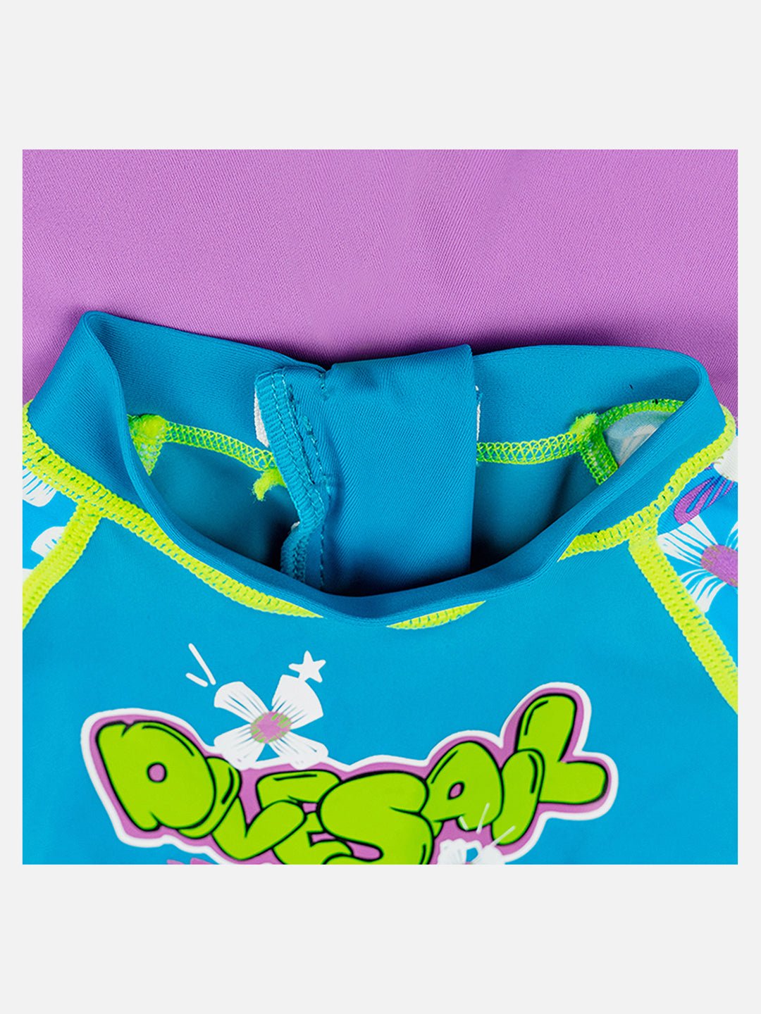 Purple & Blue Floral Printed Kids UPF 50+ Knee Length Swimsuit With Matching Cap