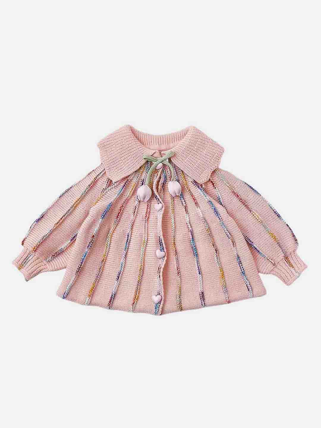 Little Surprise Box Peach Tulips Knitted Warmer Sweater For Kids
