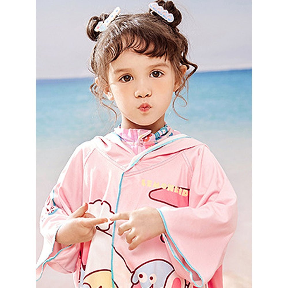Pink Bunny Kids Lightweight Microfibre Hooded Swim Poncho