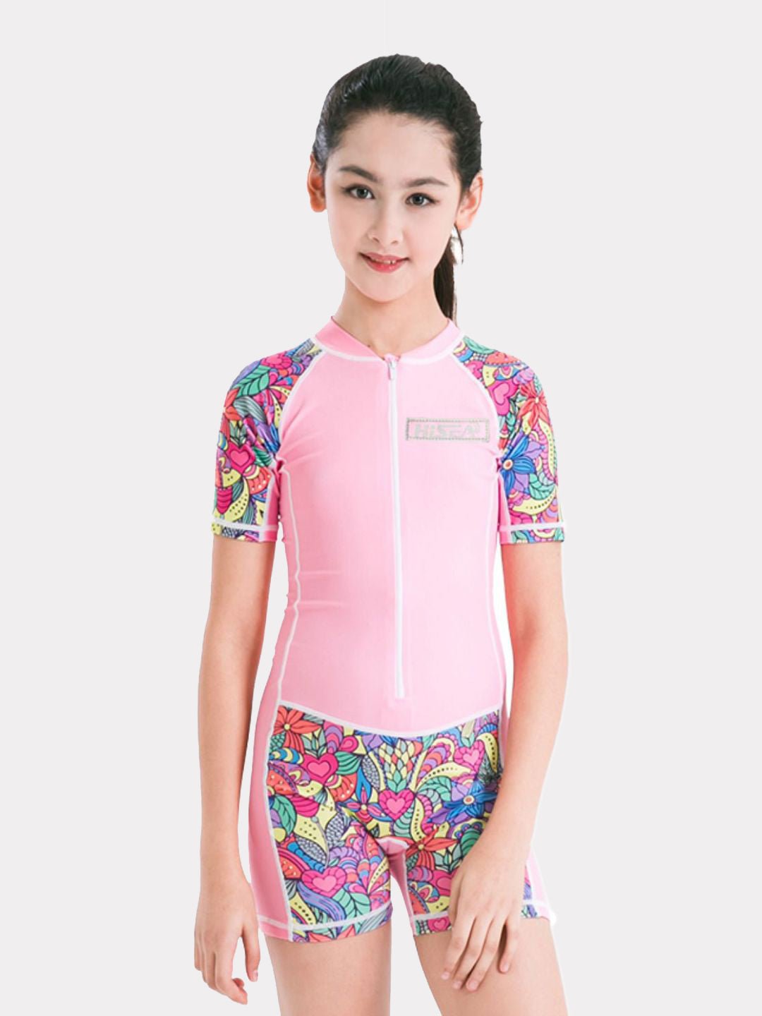 Pink Mandala Printed Kids Knee Length UPF 25+ Swimwear