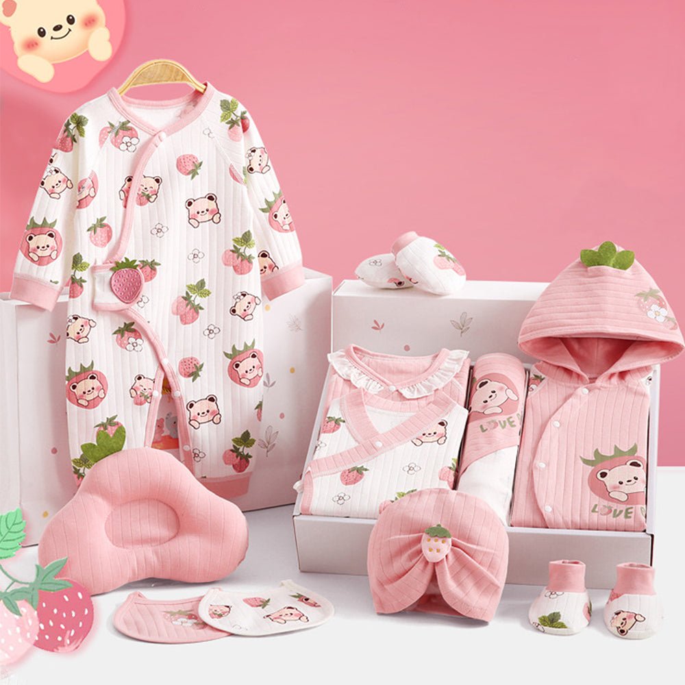 Pinkberry Ted 20 PCS Newborn Baby Girl Gift Box With Rompers And Swaddle
