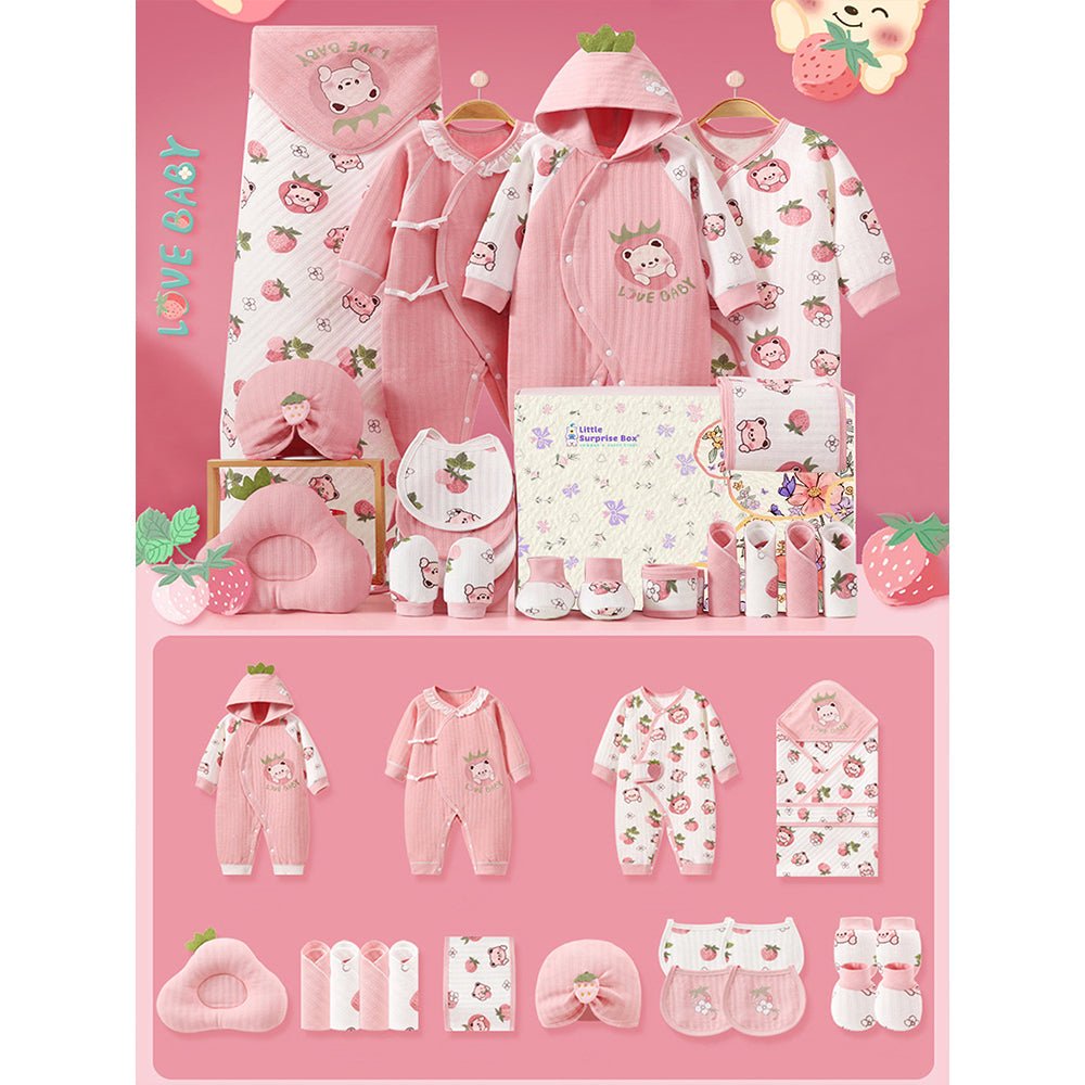 Pinkberry Ted 20 PCS Newborn Baby Girl Gift Box With Rompers And Swaddle