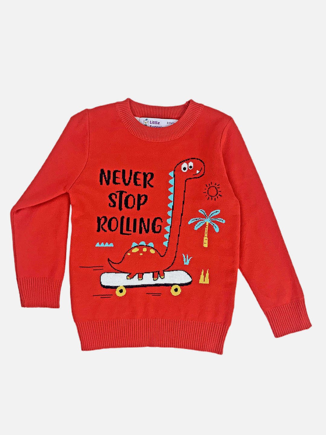 Little Surprise Box Red Rolling Dino Cardigan Sweater For Kids