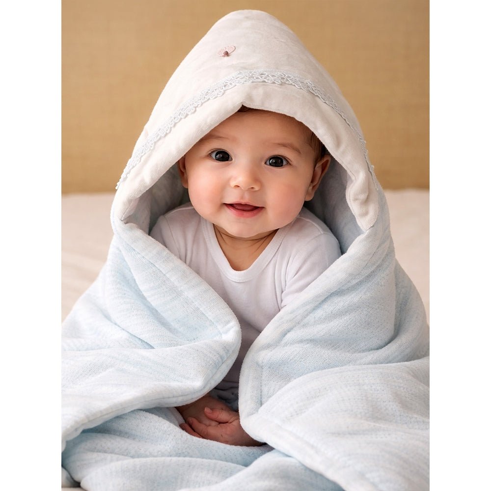 Small Leaves 2 PC Kids Cotton Hooded Winter Wrapper with Pouch