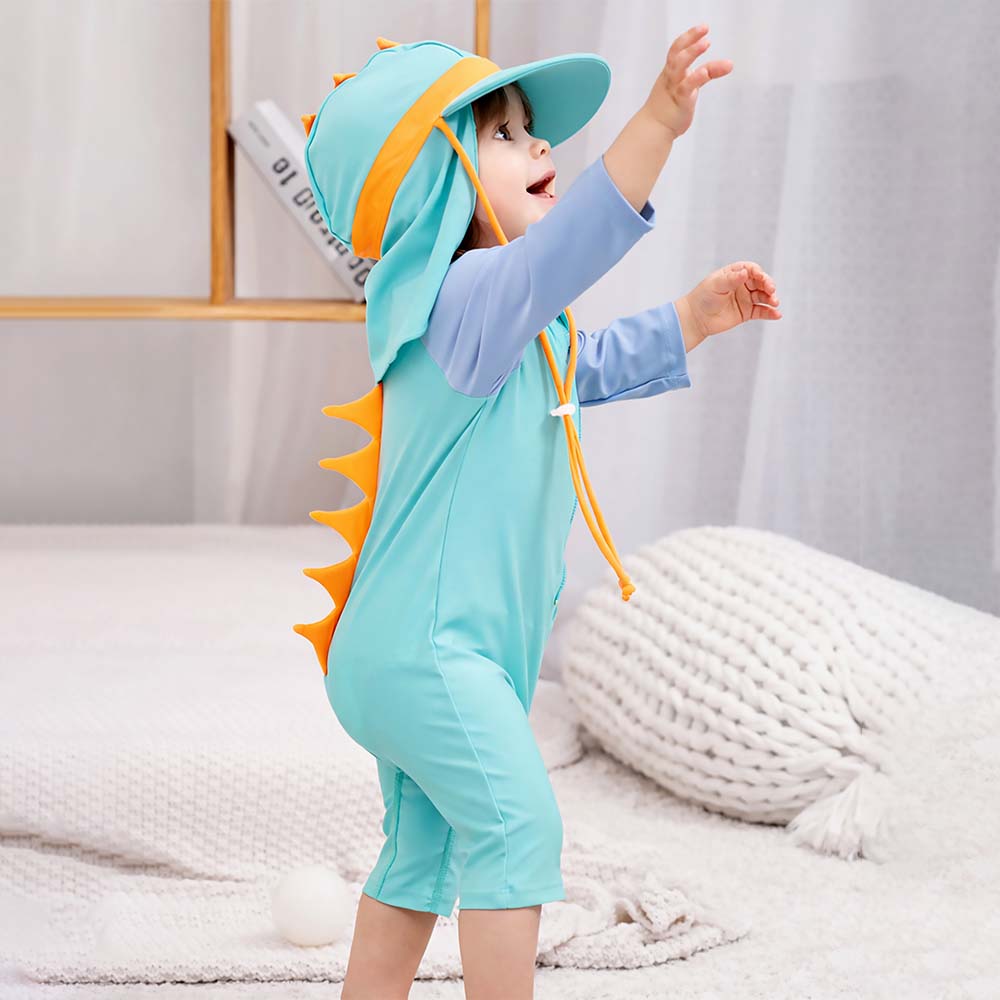 Teal & Orange Spikes Printed Kids Swimwear Set With Free Washbag & Detergent