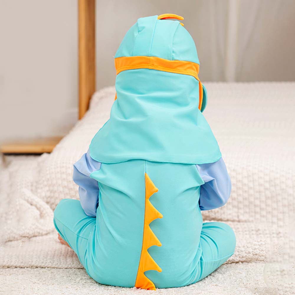 Teal & Orange Spikes Printed Kids Swimwear Set With Free Washbag & Detergent