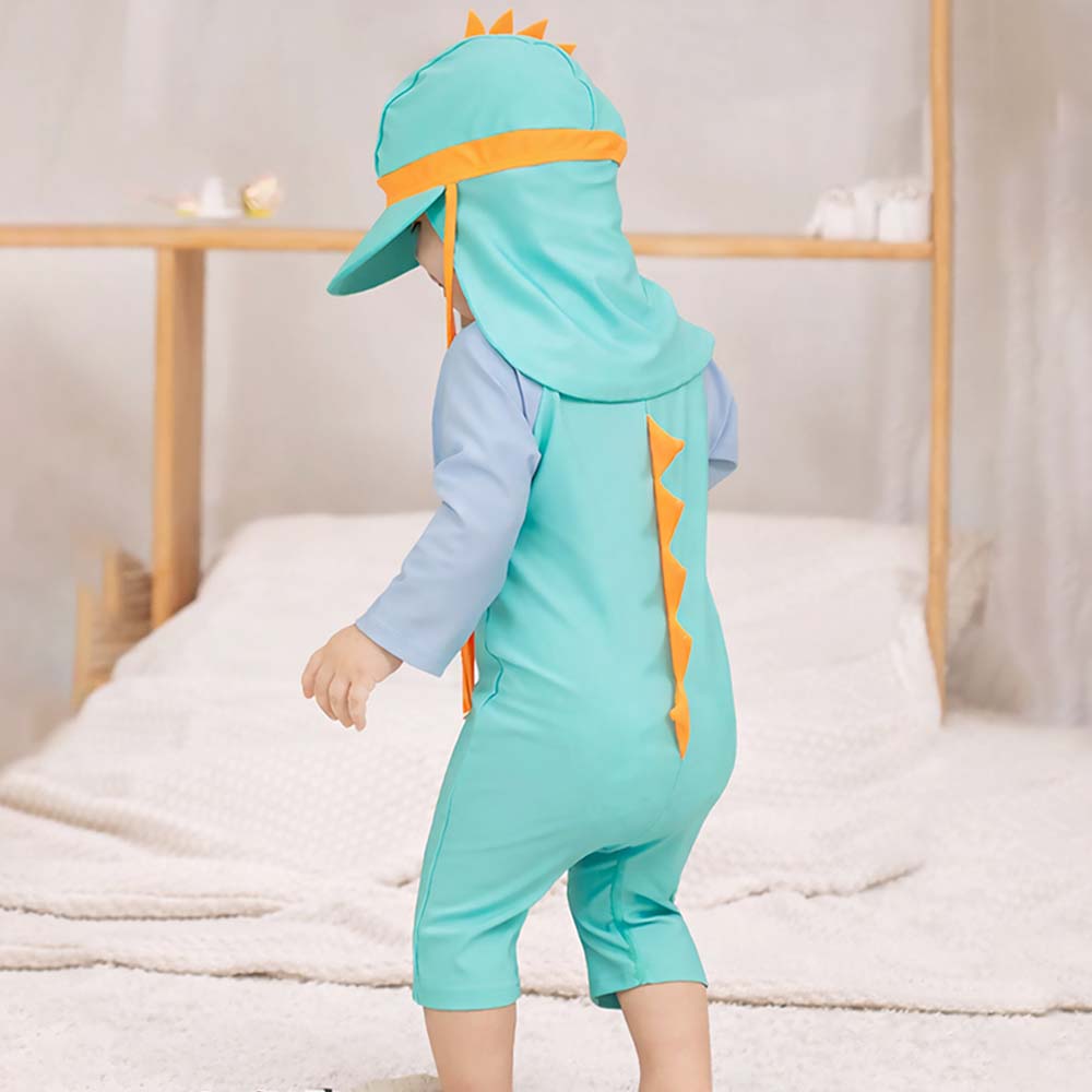 Teal & Orange Spikes Printed Kids Swimwear Set With Free Washbag & Detergent