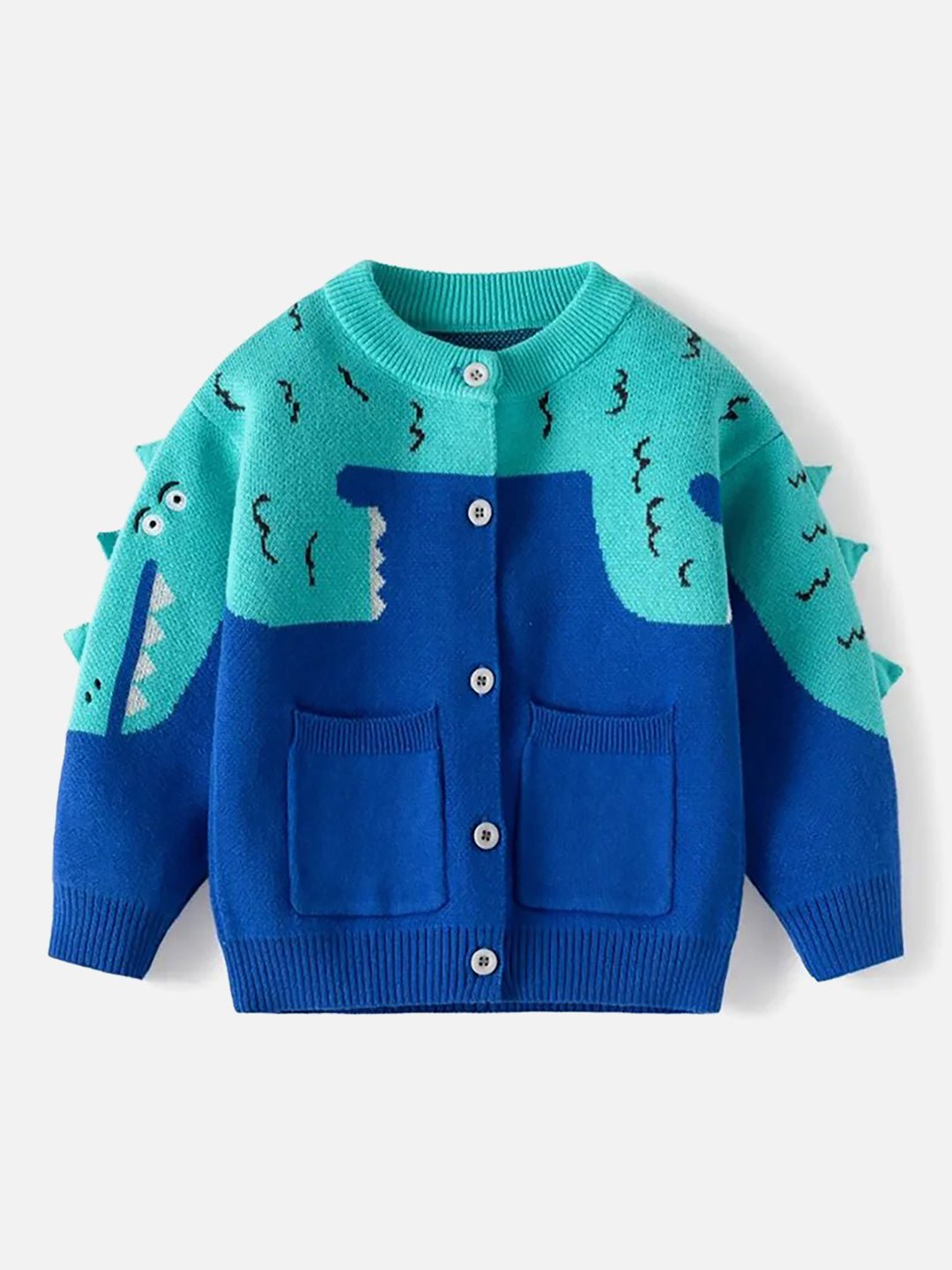 Little Surprise Box Turquoise Blue Dinosaur Cardigan Sweater For Kids