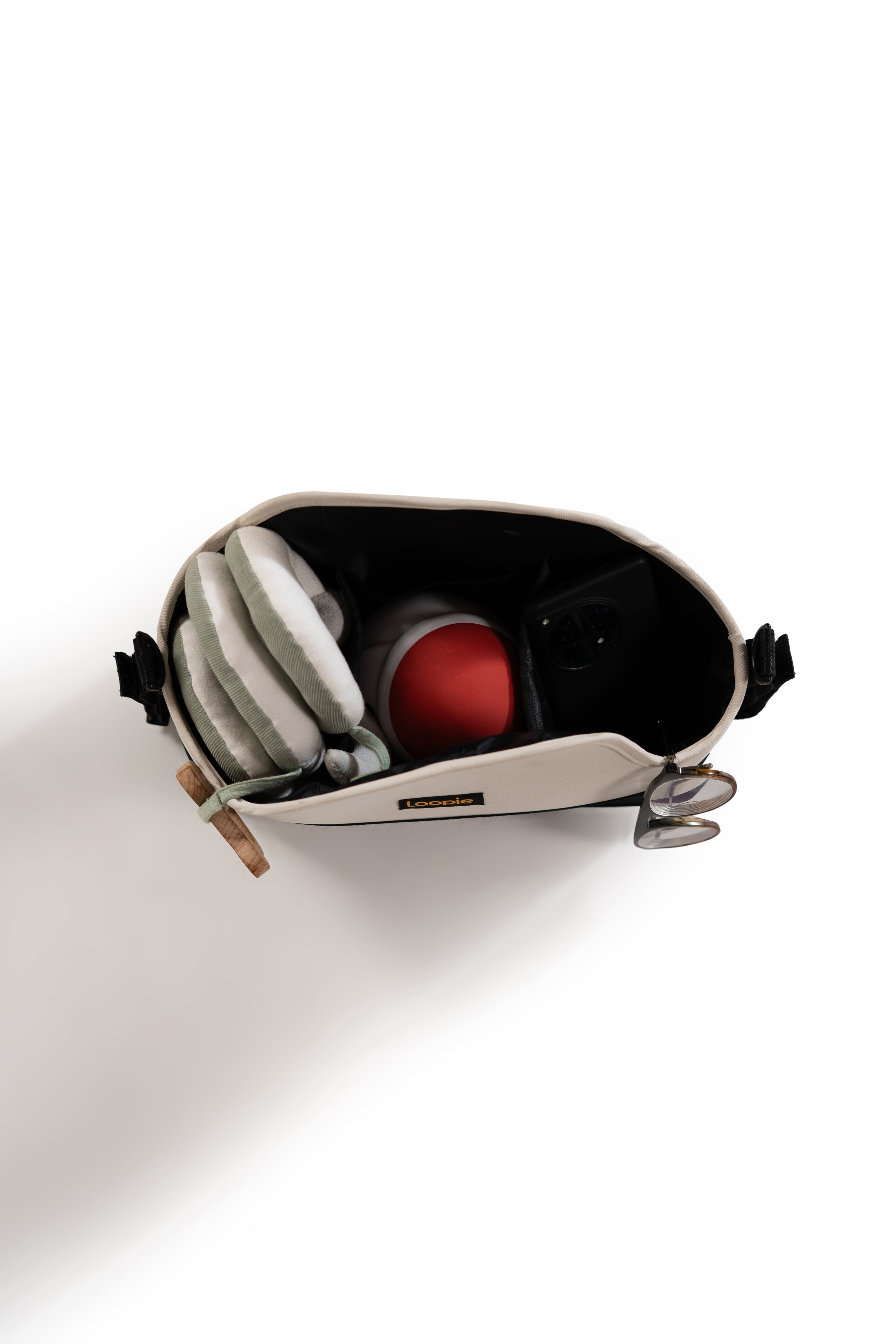 Loopie Organiser Bag Baby Stroller Caddy Universal Fit Magnetic Closure Ivory