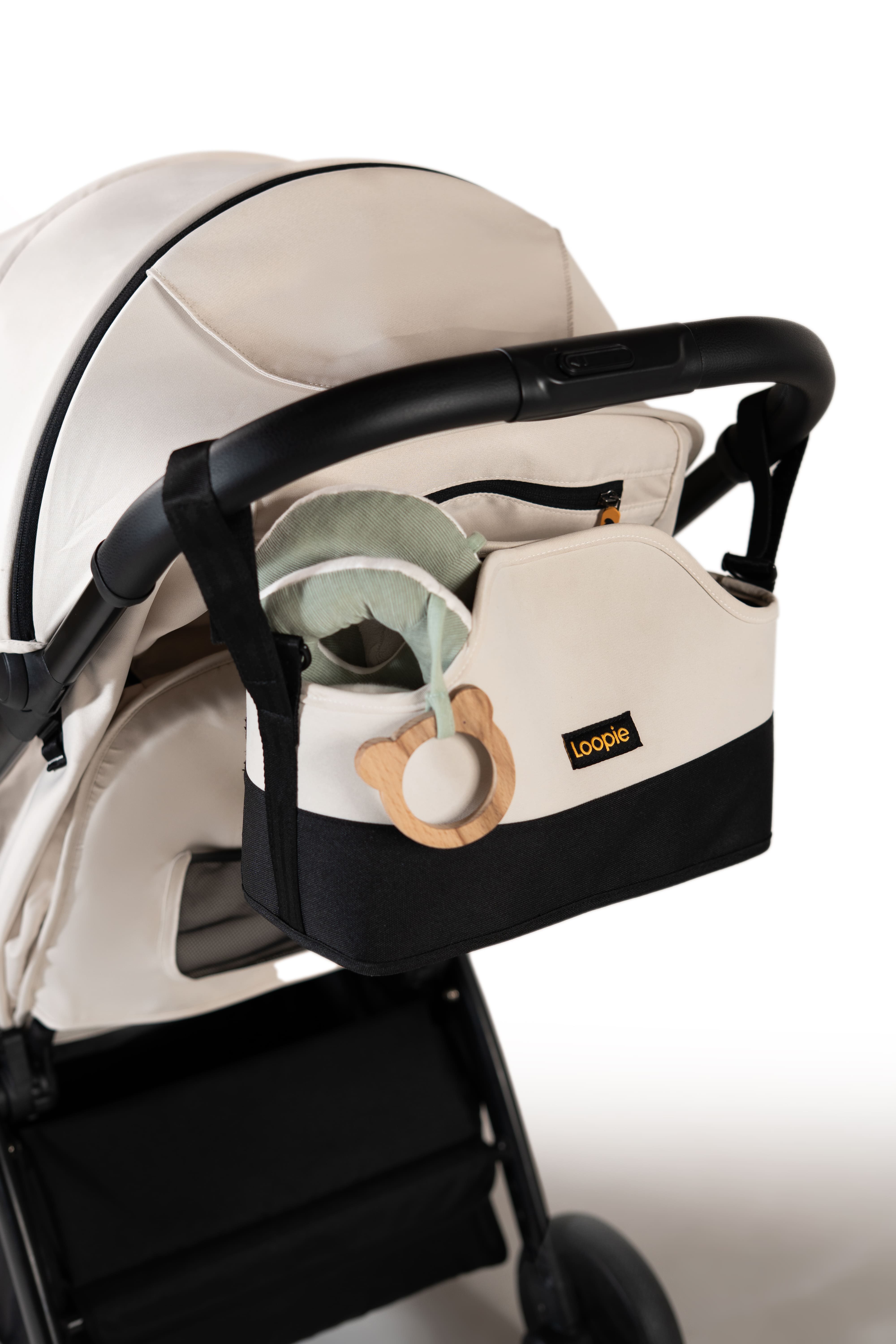 Loopie Organiser Bag Baby Stroller Caddy Universal Fit Magnetic Closure Ivory