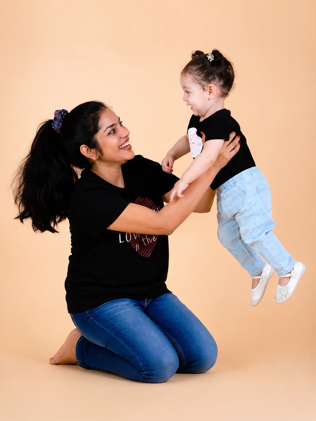 Love You To The Moon Black Cotton Matching Family T-Shirt Twinning Combo Of 2