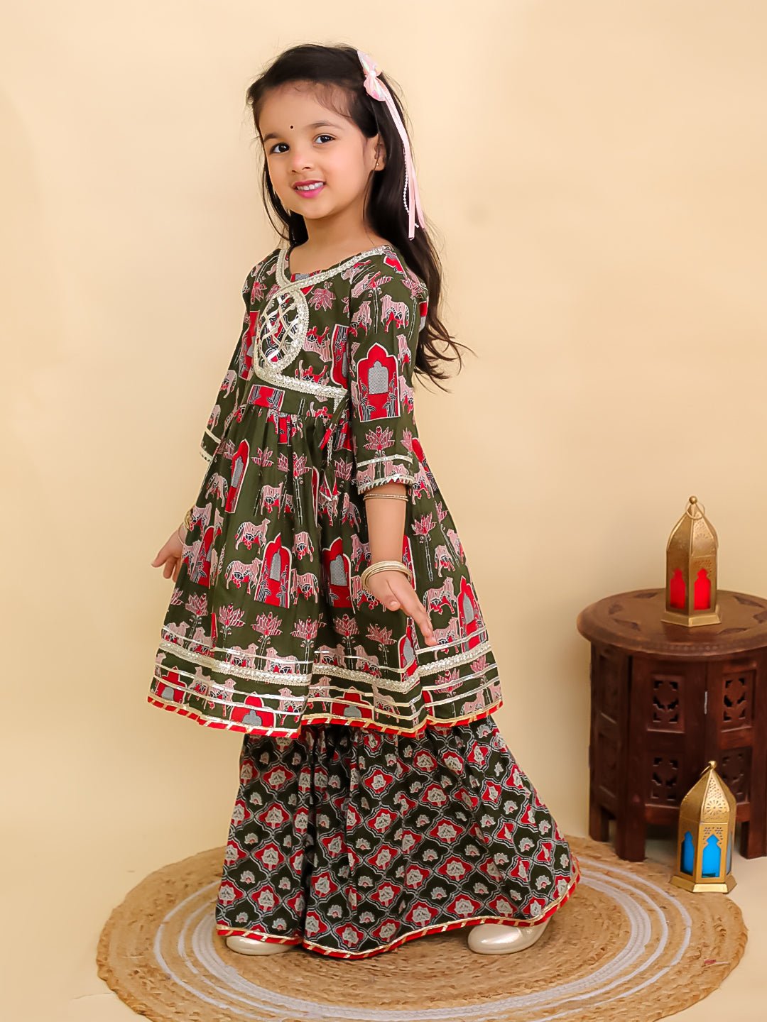 Madhu Mala Green Girls Anarkali Sharara Set