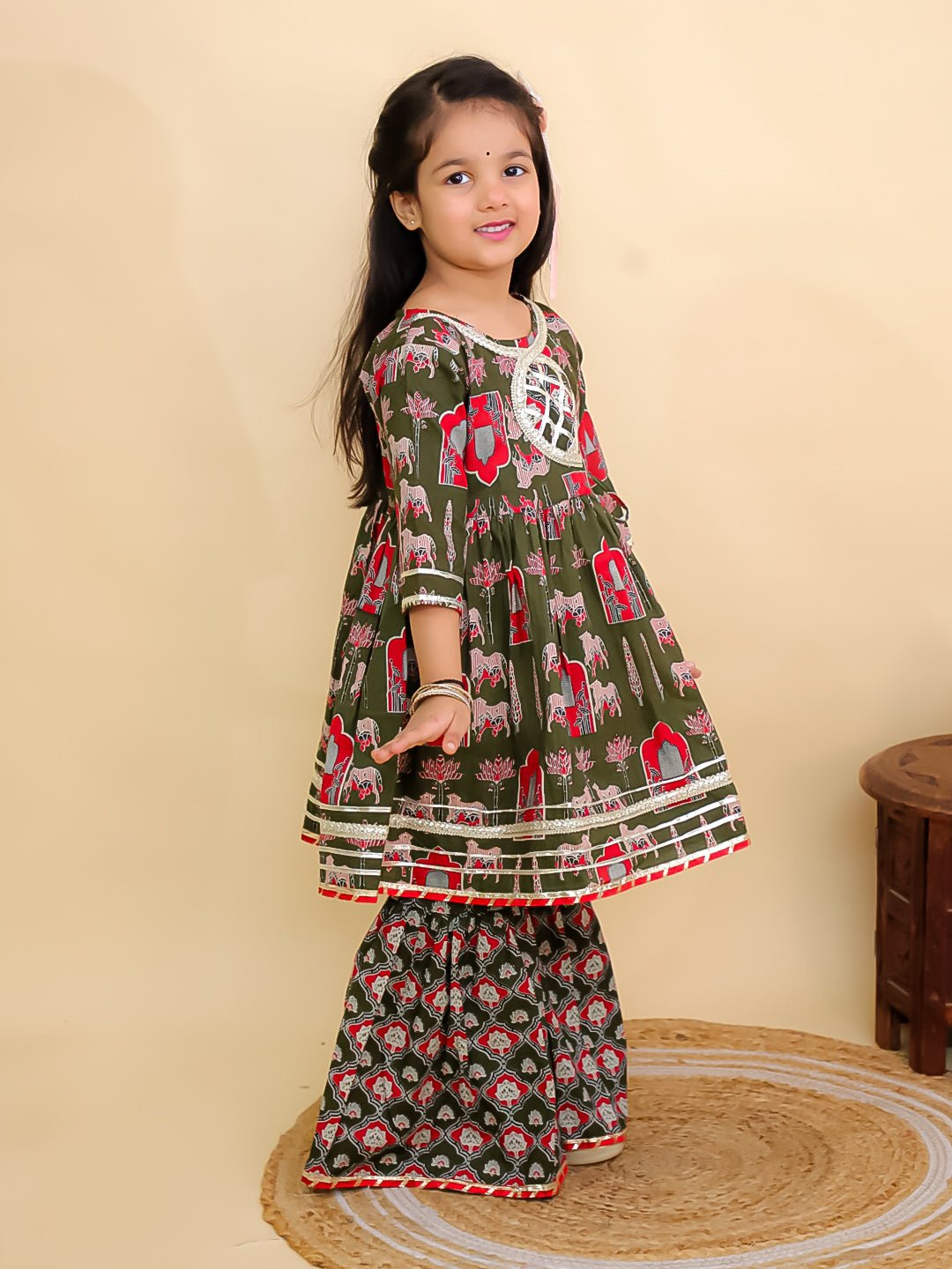Madhu Mala Green Girls Anarkali Sharara Set