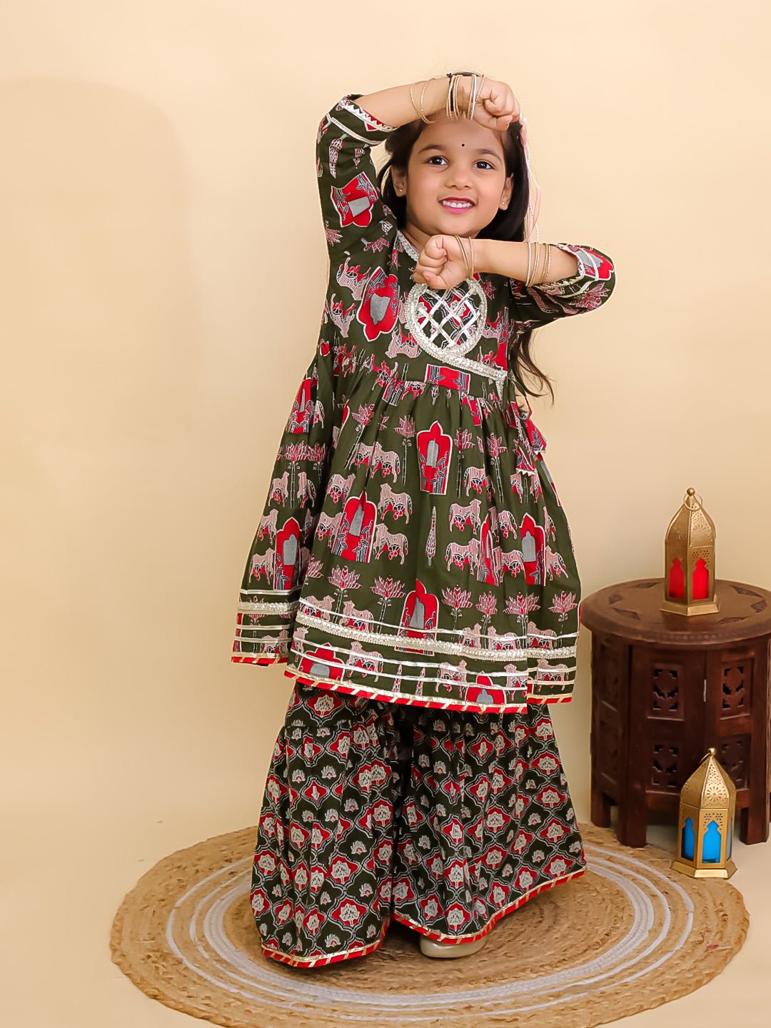 Madhu Mala Green Girls Anarkali Sharara Set