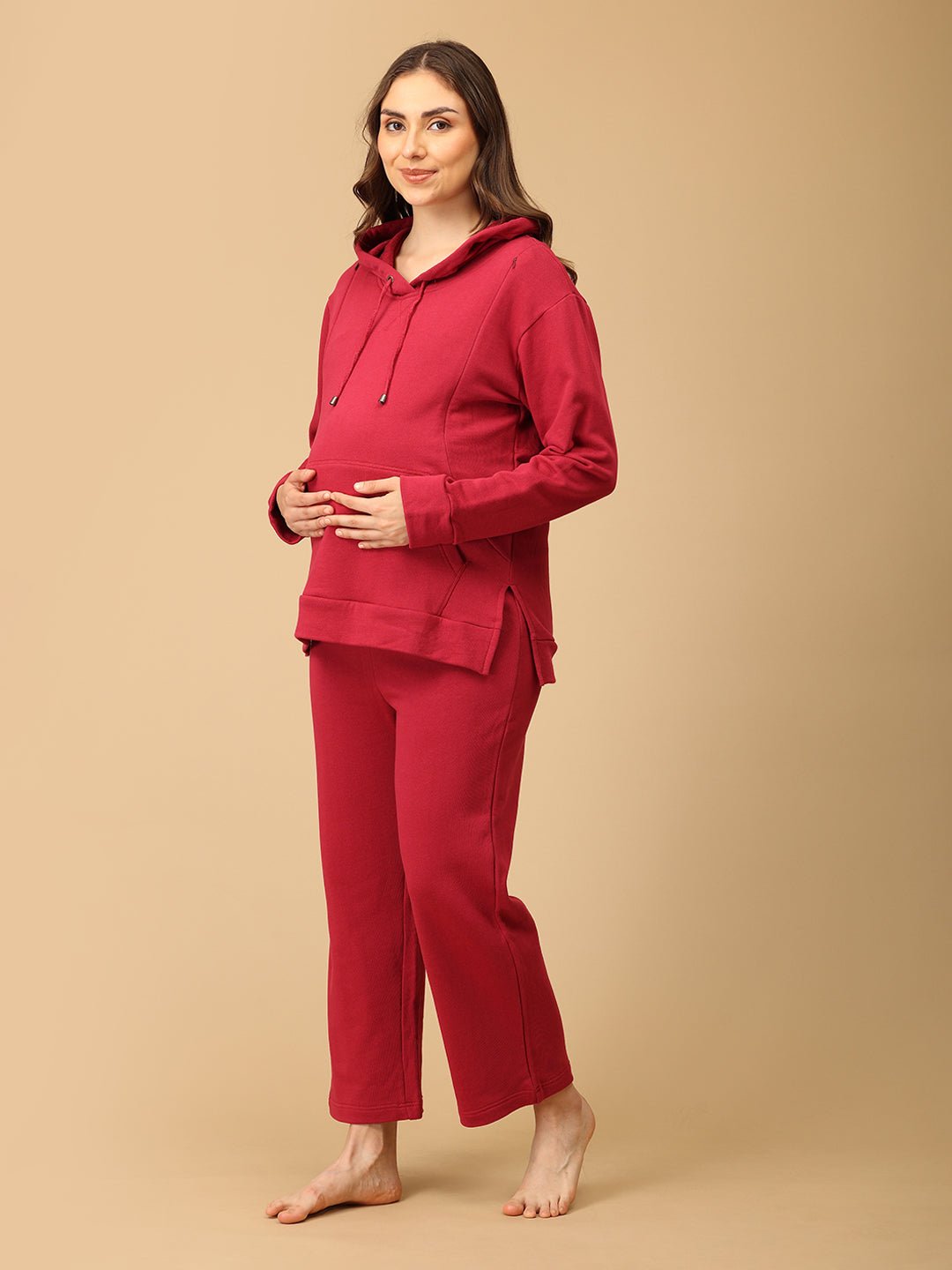  Magenta Blossom Maternity and Nursing Hoodie Pajama Set Magenta