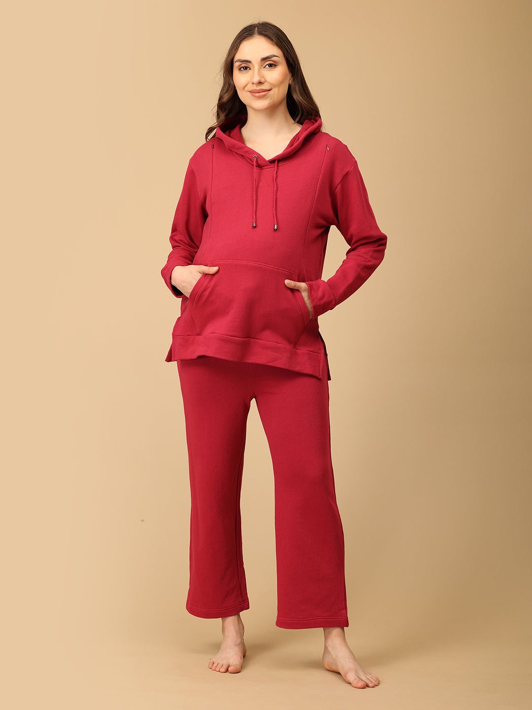  Magenta Blossom Maternity and Nursing Hoodie Pajama Set Magenta