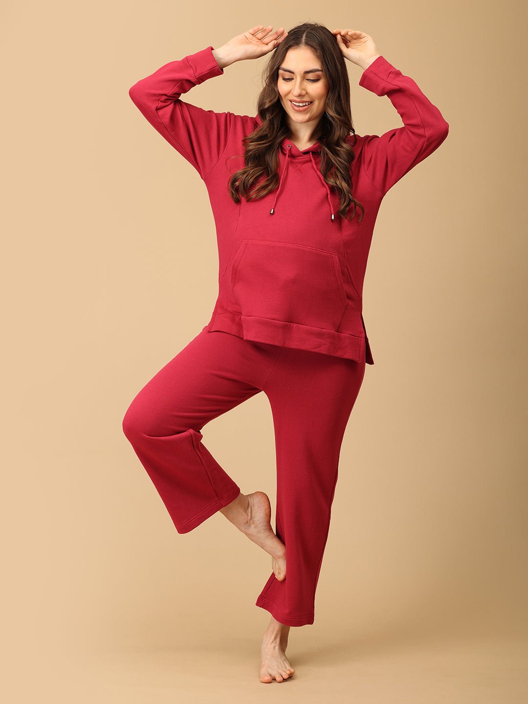  Magenta Blossom Maternity and Nursing Hoodie Pajama Set Magenta