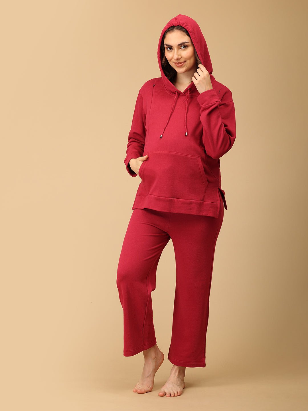  Magenta Blossom Maternity and Nursing Hoodie Pajama Set Magenta