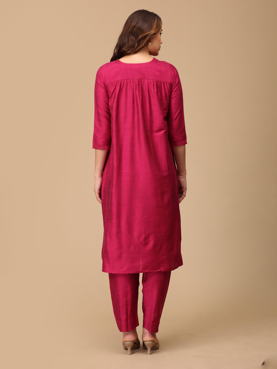  Magenta Haze Embroidered Maternity Silk Kurta Set Magenta