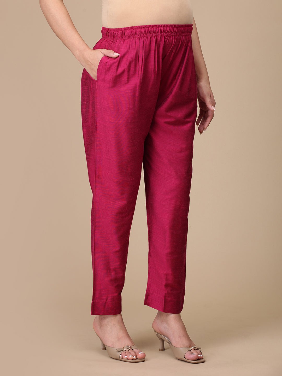  Magenta Haze Embroidered Maternity Silk Kurta Set Magenta