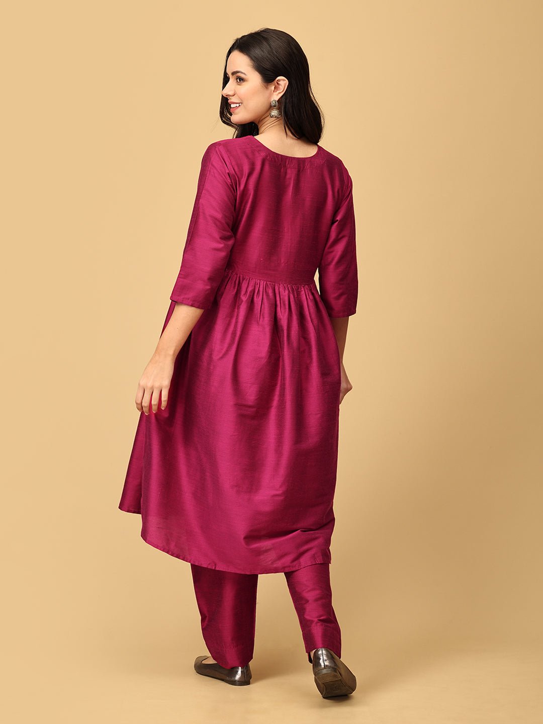  Magentastic Maternity and Nursing Silk Kurta Set Magenta