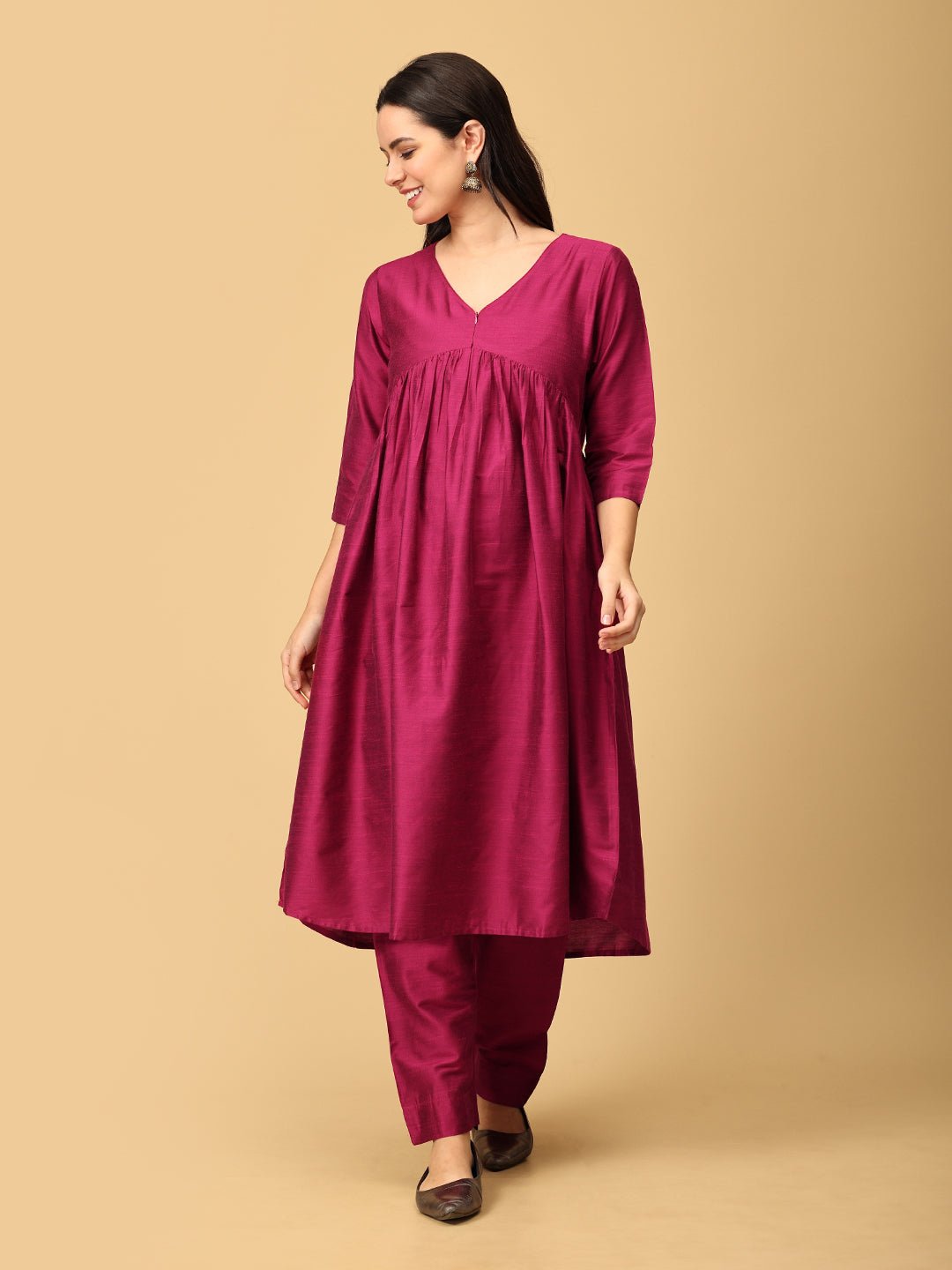  Magentastic Maternity and Nursing Silk Kurta Set Magenta