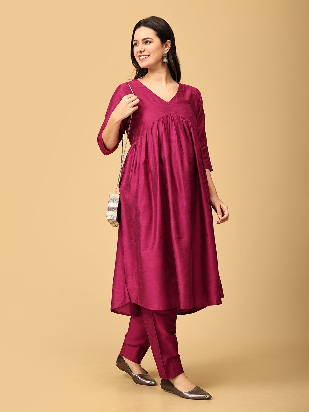  Magentastic Maternity and Nursing Silk Kurta Set Magenta