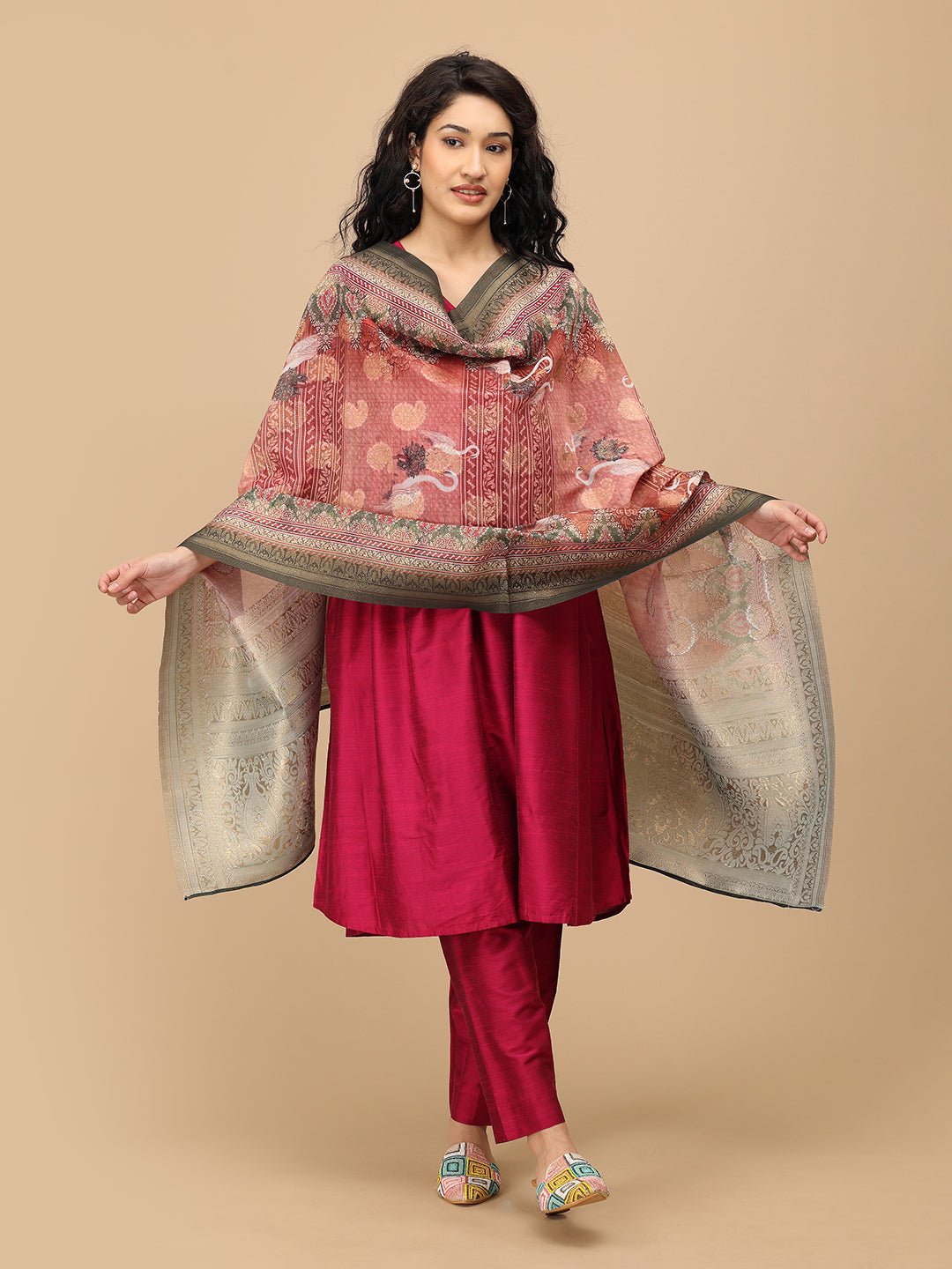  Magentastic Maternity and Nursing Silk Kurta Set Magenta